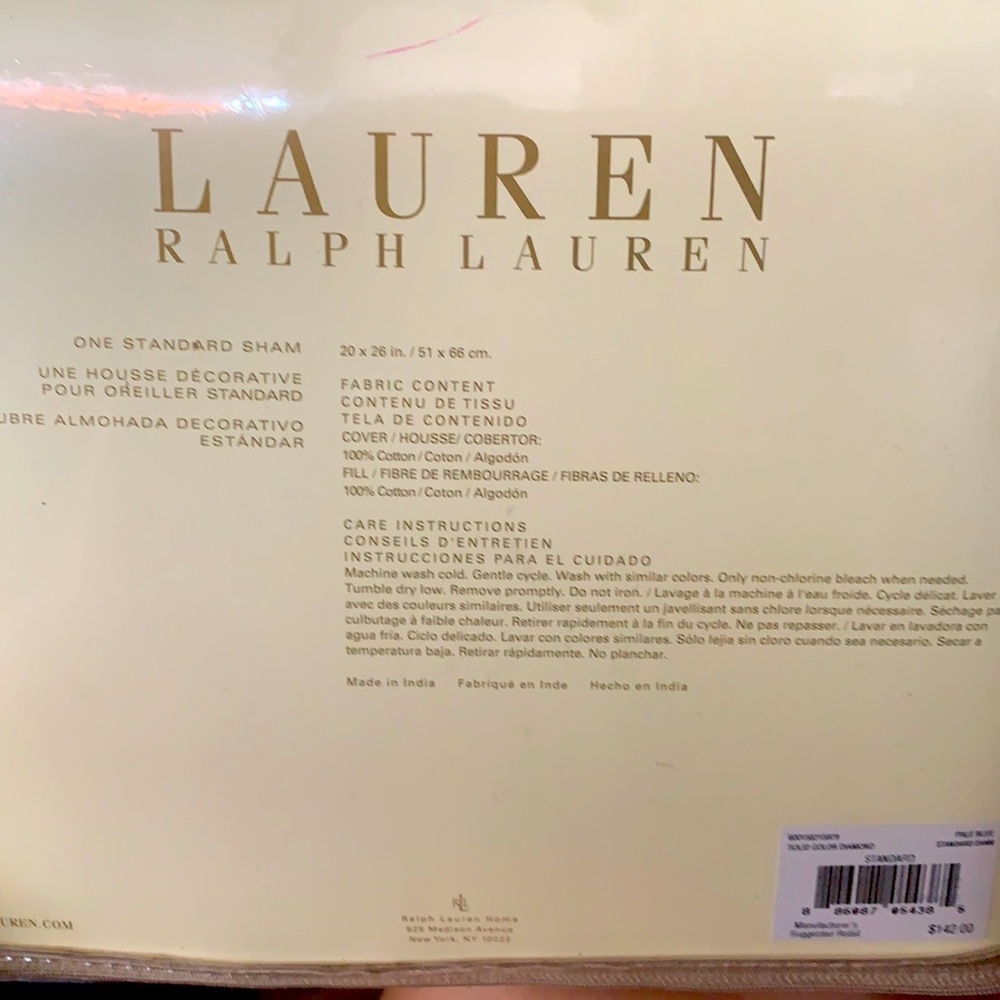 Ralph Lauren “Solid Color Diamond” Standard Sham in Pale Blue